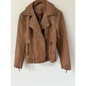 Max Studio Faux Leather Jacket Womens Size M Brown Moto Biker Zippers Vegan New